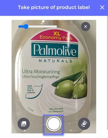 Take picture of product label